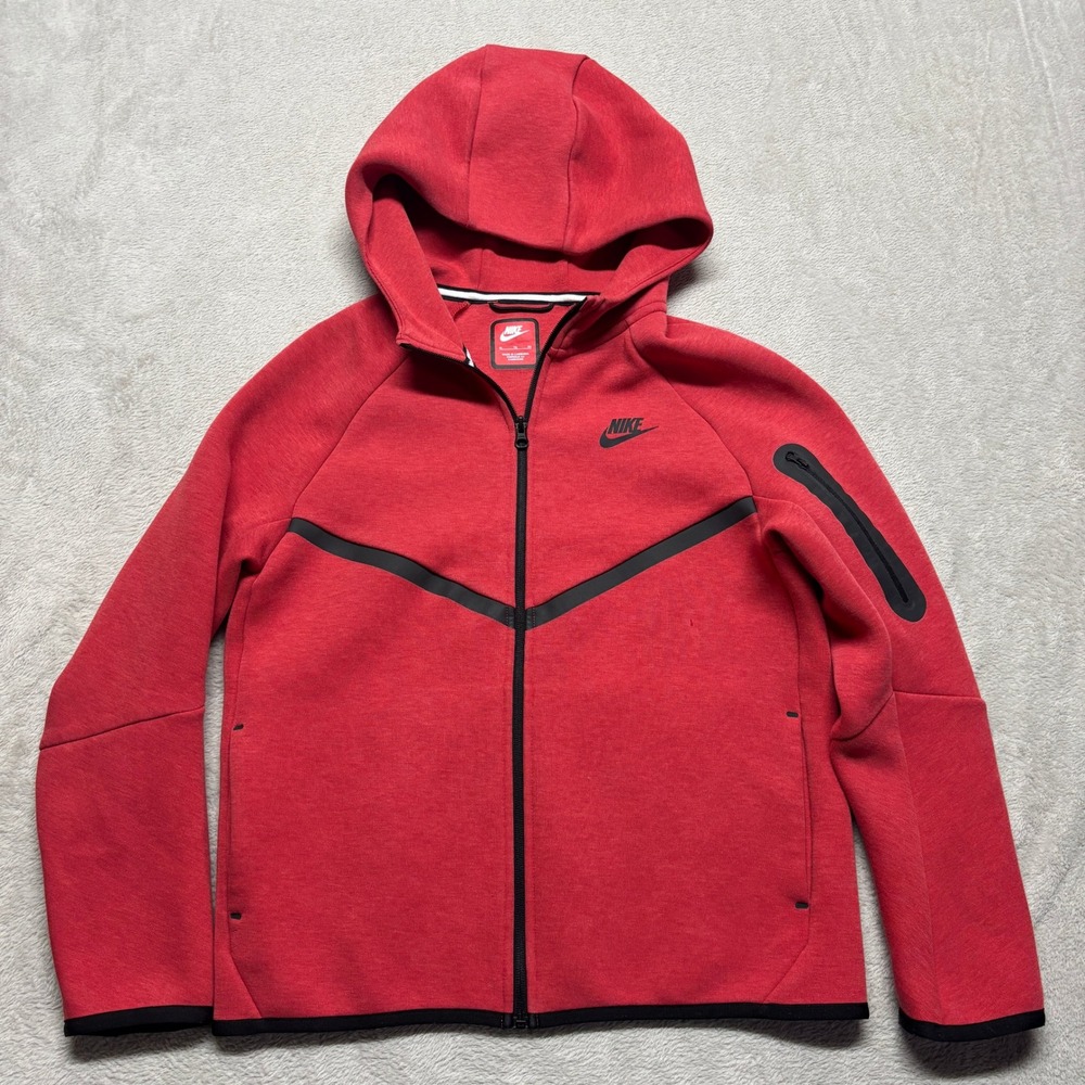 Nike Hoodie Boys XL Tech Fleece Red Heather Full Zip HV5887-672 Athletic Youth